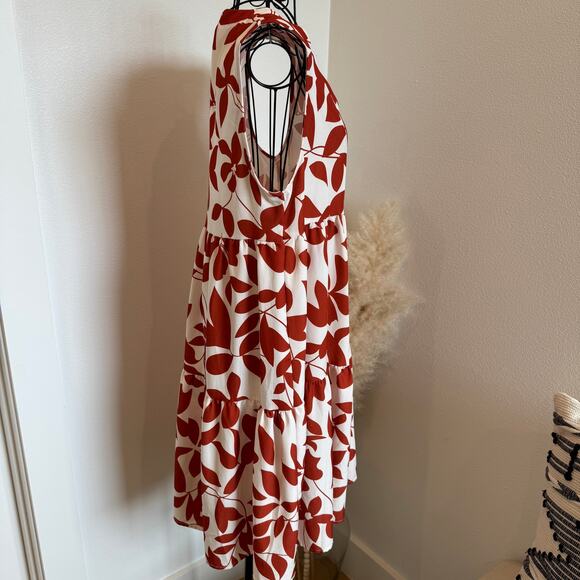 Boutique Rust Floral Sleeveless Tiered V-Neck Knee Length Dress Large - Picture 2 of 11